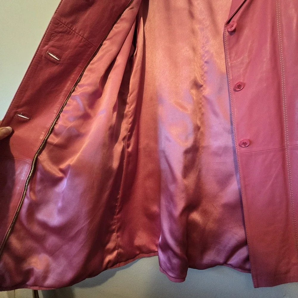 Vintage 90s Y2K Lucien Piccard Leather‎ Trench Coat Women's LG Rosey Pink Boho